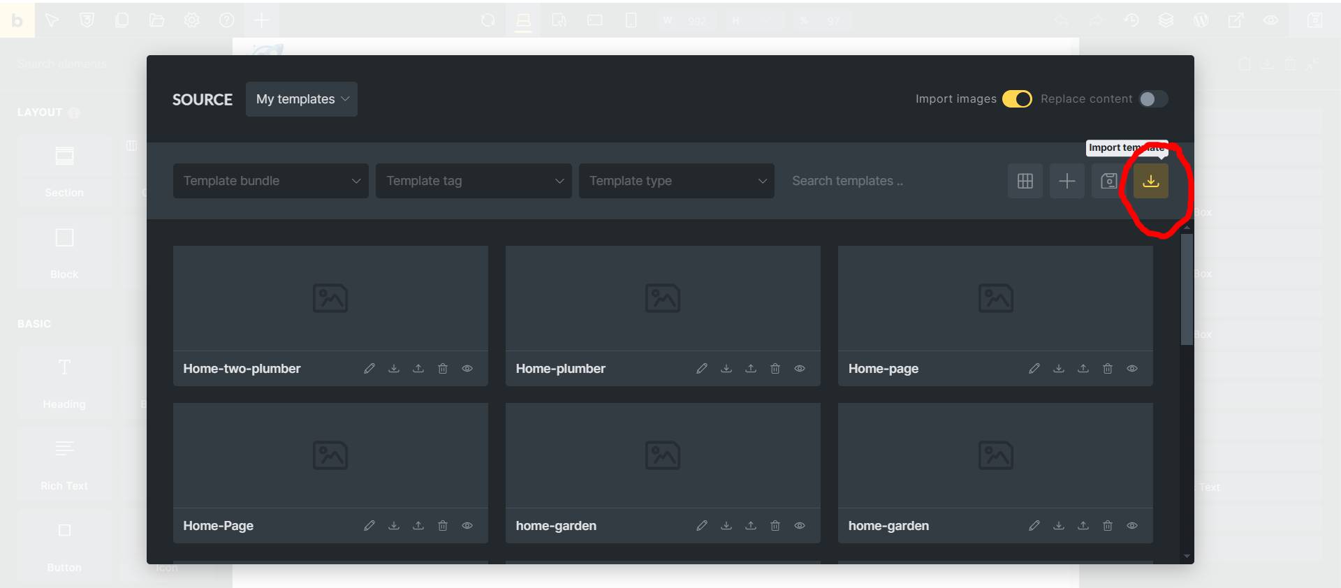 How to import templates in bricks builder